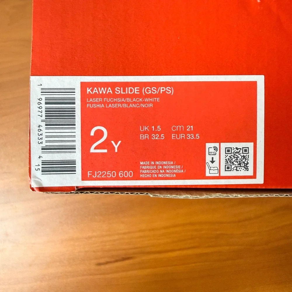 Nike Kawa Slide GS PS Kids‎ Sandals Laser Fuchsia Black FJ2250-600 Size 2Y NEW
